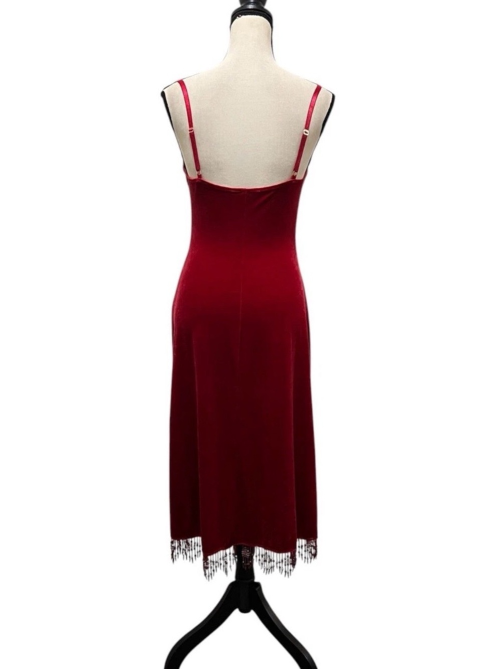 Vintage Betsey Johnson New York Velvet Beaded Fringe Slip Dress M FLAW - Picture 11 of 15